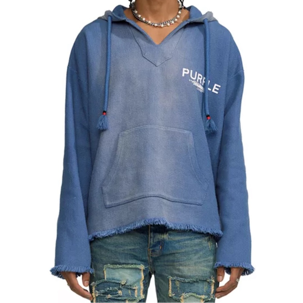 PURPLE BRAND Blue Fringed Beach Hoodie